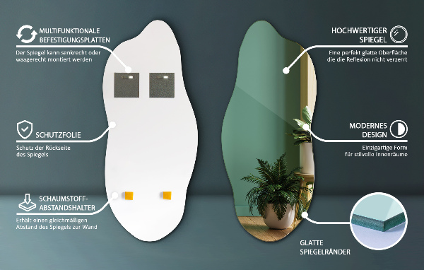 Asymetrické zrkadlo dekorácia na stenu 35x80 cm