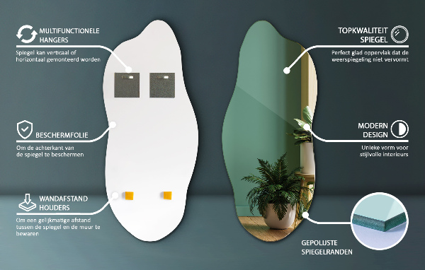Asymetrické zrkadlo dekorácia na stenu 35x80 cm