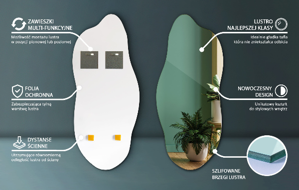 Asymetrické zrkadlo dekorácia na stenu 35x80 cm