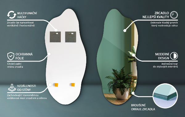 Nepravidelne zrkadlo bez rámu 40x90 cm