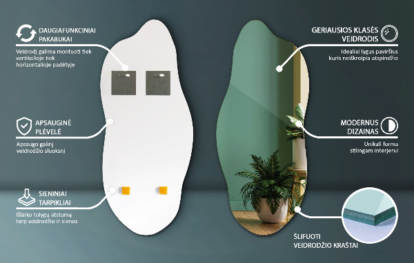 Nepravidelné organické zrkadlo moderné 45x100 cm