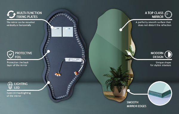 Nepravidelne led zrkadlo moderné 45x90 cm