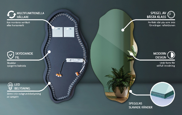 Nepravidelne led zrkadlo moderné 45x90 cm