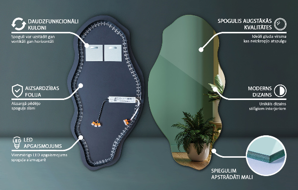 Nepravidelne led zrkadlo moderné 45x90 cm