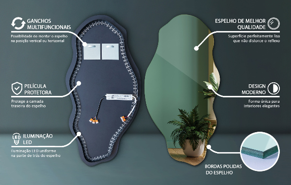 Asymetrické zrkadlo s led osvetlením moderné 50x100 cm