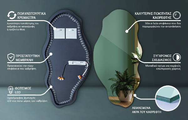 Asymetrické zrkadlo s led osvetlením moderné 50x100 cm