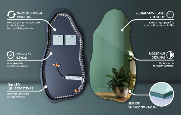 Nepravidelne led zrkadlo módne 45x90 cm