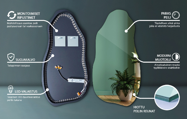 Nepravidelne led zrkadlo módne 45x90 cm