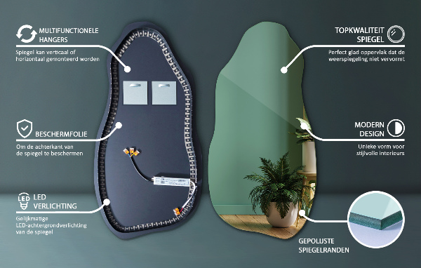 Asymetrické zrkadlo s led osvetlením módne 50x100 cm