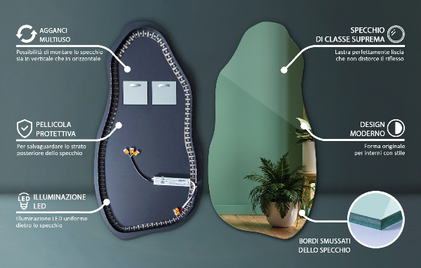 Asymetrické zrkadlo s led osvetlením módne 50x100 cm