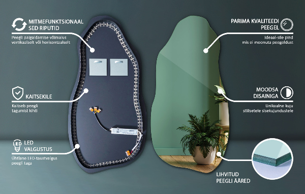 Asymetrické zrkadlo s led osvetlením módne 50x100 cm