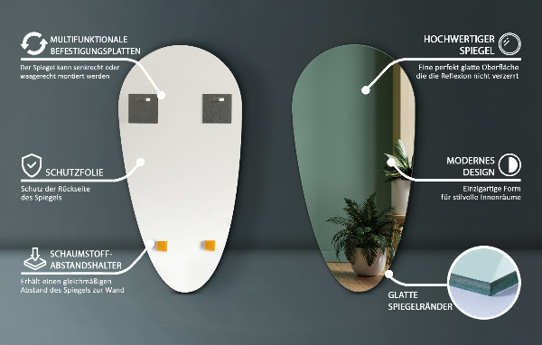 Bezrámové zrkadlo kvapka 40x80 cm