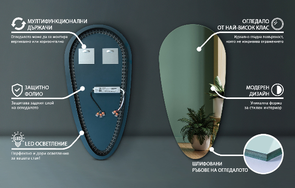 Zrkadlo s led v tvare kvapky 45x90 cm