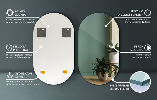 Oválne zrkadlo bez rámu 40x70 cm