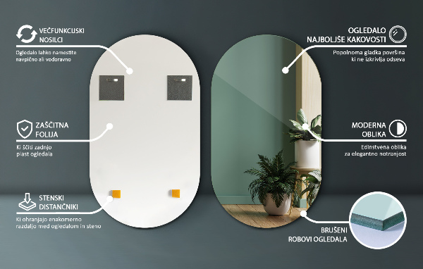 Oválne zrkadlo bez rámu 40x70 cm