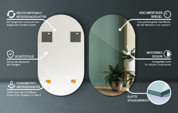 Dizajnové zrkadlo ovál bez rámu 46x80 cm