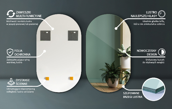 Dizajnové zrkadlo ovál bez rámu 46x80 cm