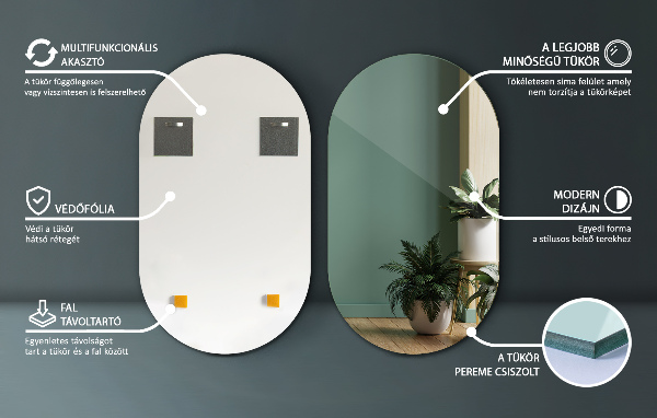 Oválne zrkadlo bez rámu 52x90 cm