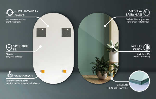 Oválne zrkadlo bez rámu 52x90 cm