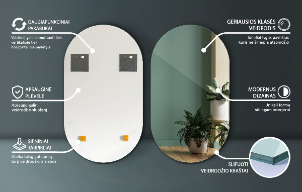 Oválne zrkadlo bez rámu 52x90 cm