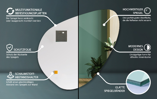 Zrkadlo organického tvaru krásne nesymetrické nástenné 77x77 cm
