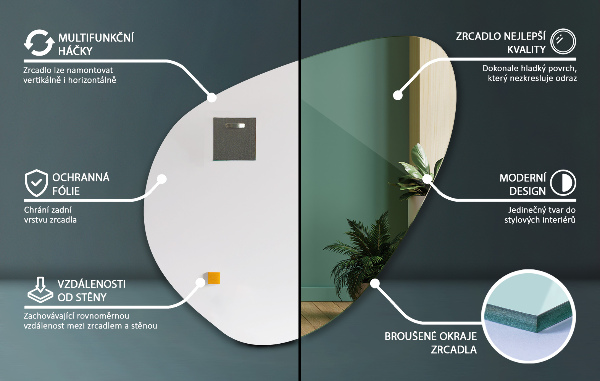 Zrkadlo organického tvaru krásne nesymetrické nástenné 77x77 cm
