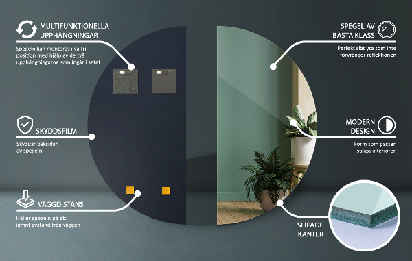 Polkruhové zrkadlo na stenu bez rámu 25x50 cm