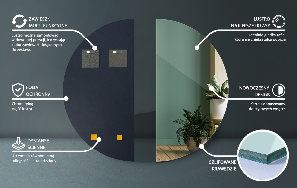 Polkruhové zrkadlo bez rámu na stenu 30x60 cm