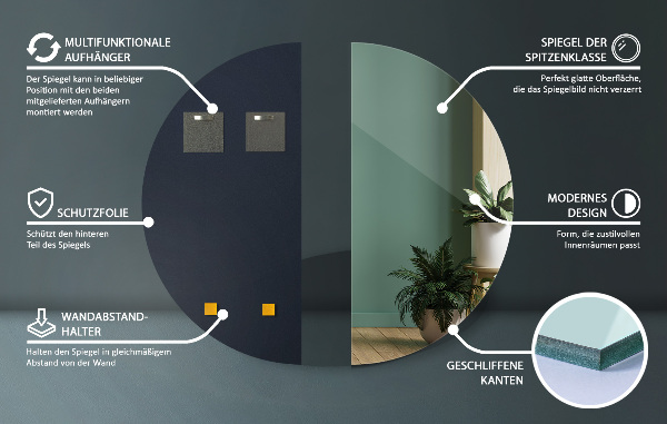 Dizajnové polkruhové zrkadlo bez rámu 40x80 cm