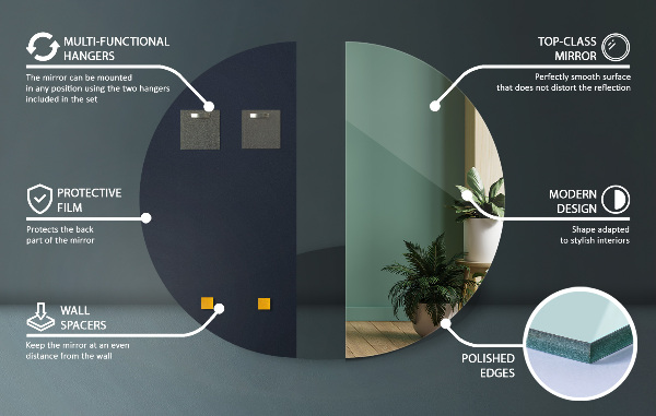 Polkruhové moderné zrkadlo bez rámu 45x90 cm