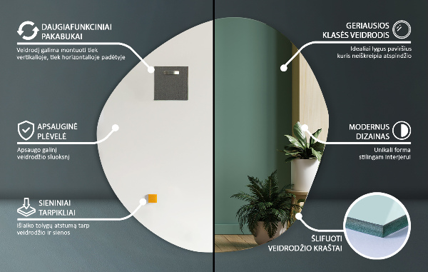 Nepravidelné zrkadlo na stenu bez rámu 48x48 cm