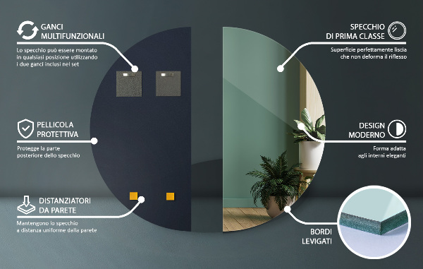 Polkruhové dizajnové zrkadlo bez rámu 50x100 cm