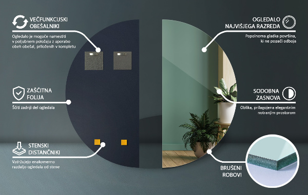 Polkruhové dizajnové zrkadlo bez rámu 50x100 cm