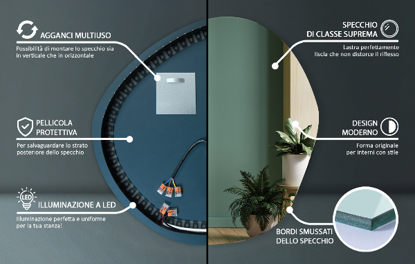 Asymetrické zrkadlo s led osvetlením 87x86 cm