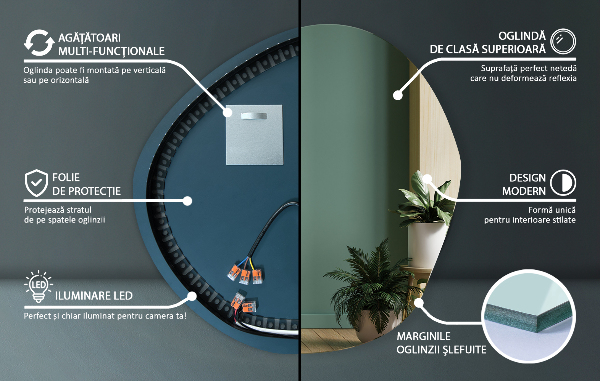 Asymetrické zrkadlo s led osvetlením 87x86 cm