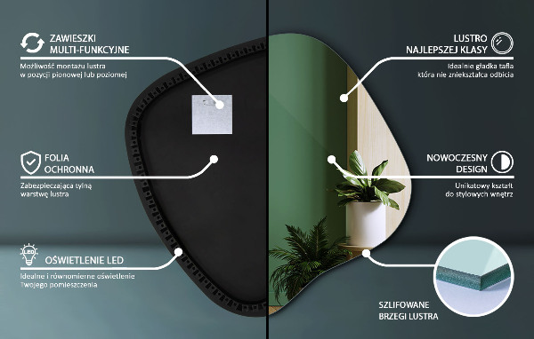 Podsvietené organické zrkadlo 48x48 cm