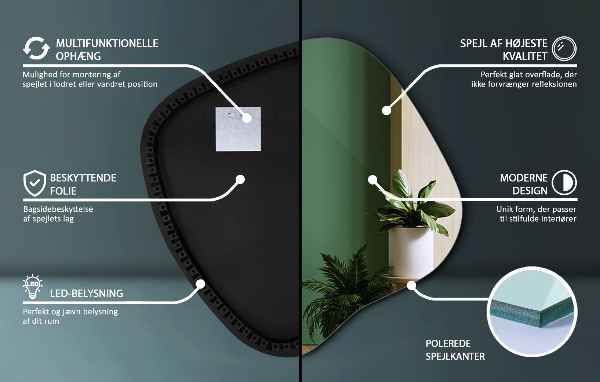 Podsvietené organické zrkadlo 48x48 cm