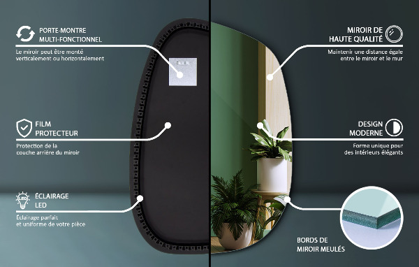 Asymetrické zrkadlo škvrna s led osvetlením 55x38 cm