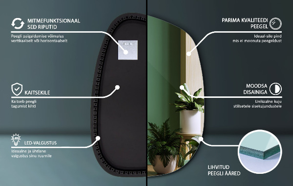 Asymetrické zrkadlo škvrna s led osvetlením 55x38 cm