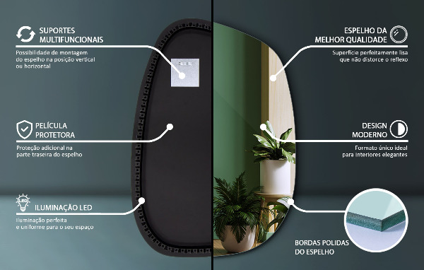 Asymetrické zrkadlo škvrna s led osvetlením 79x57 cm