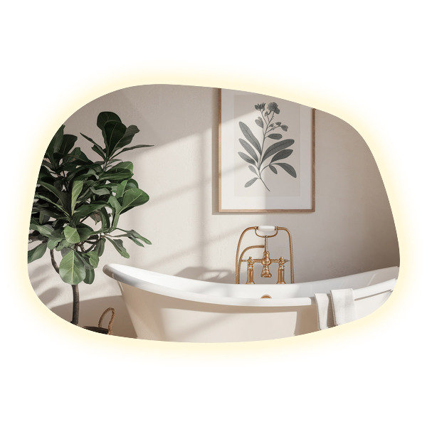 Asymetrické zrkadlo škvrna s led osvetlením 79x57 cm