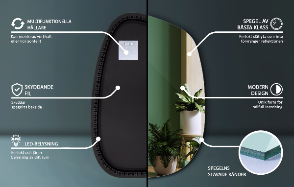 Asymetrické zrkadlo škvrna s led osvetlením 91x66 cm