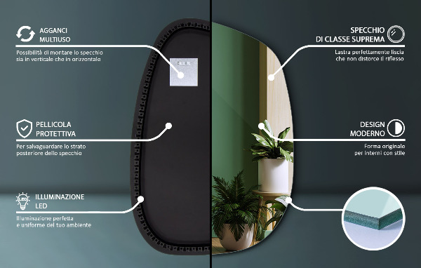 Asymetrické zrkadlo škvrna s led osvetlením 91x66 cm