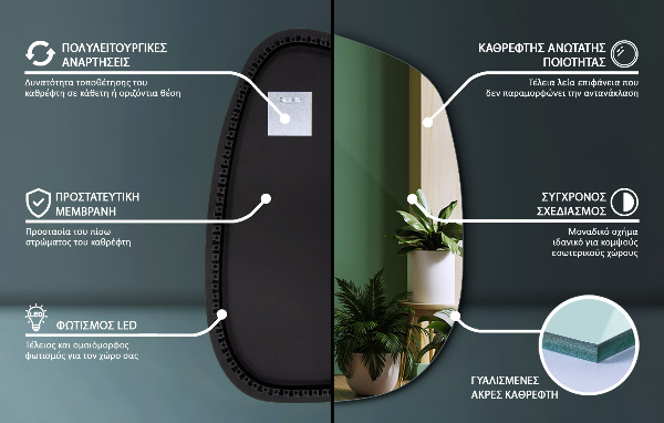 Asymetrické zrkadlo škvrna s led osvetlením 91x66 cm