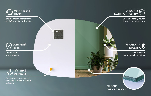 Nepravidelne zrkadlo v tvare škvrny 68x47 cm