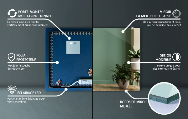 Podsvietene obdĺžnikové zrkadlo 100x70 cm