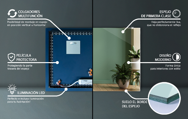 Podsvietene obdĺžnikové zrkadlo 100x70 cm