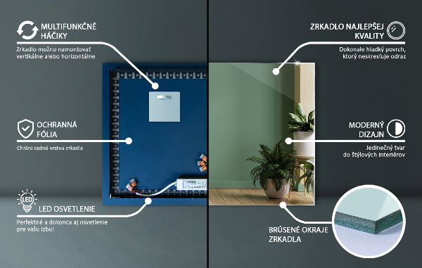 Podsvietene obdĺžnikové zrkadlo 100x70 cm