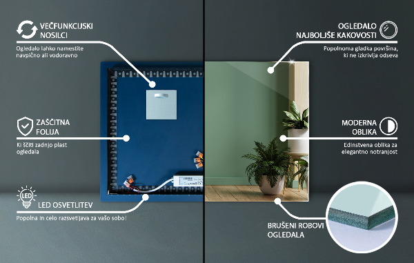 Podsvietene obdĺžnikové zrkadlo 100x70 cm