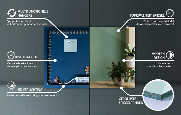 Obdĺžnikové zrkadlo s led osvetlením 60x40 cm